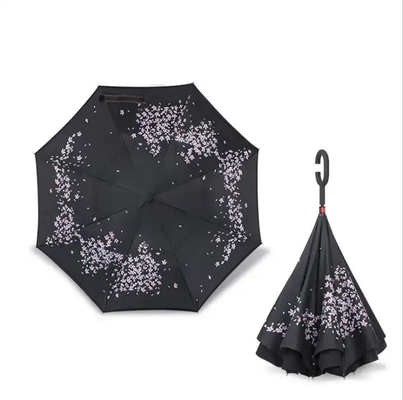 Custom Printed Windproof Inverted Reverse Umbrella with C Handle Advertising Umbrella