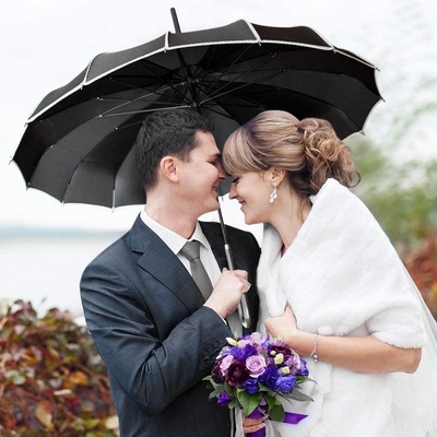 Japanese Garden Pagoda Vintage Umbrella Long Hook Handle Black and White Double Color