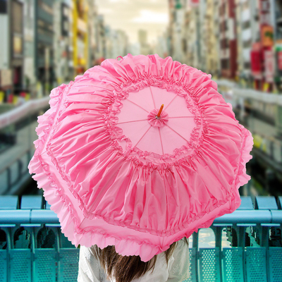 8K Steel Ribs Semi Automatic Princess Lace Umbrellas for Women Pink Color Custom Logo