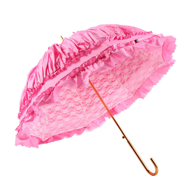 8K Steel Ribs Semi Automatic Princess Lace Umbrellas for Women Pink Color Custom Logo