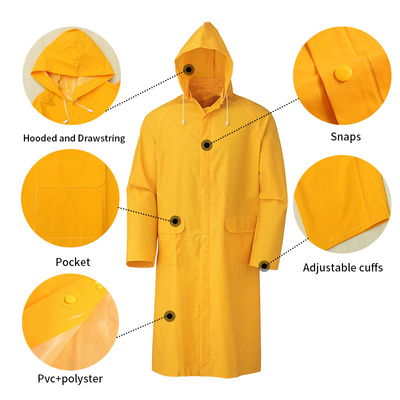 OXFORD CLOTH Custom Waterproof Thick Heavy Duty PVC Polyester Adult Yellow Raincoat