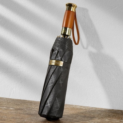 Business Gifts Retro Wooden Handle Umbrella with Sun Protection and Automatic Folding