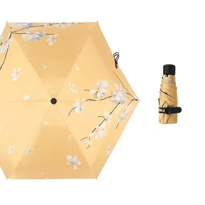 Golden Coated Metal Shaft Customized Logo 5 Fold Mini UV Pocket Umbrella for Travel