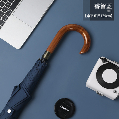 27inch Solid Wood Curved Handle Umbrella Large Wind and Rain Protection 8k Custom Logo