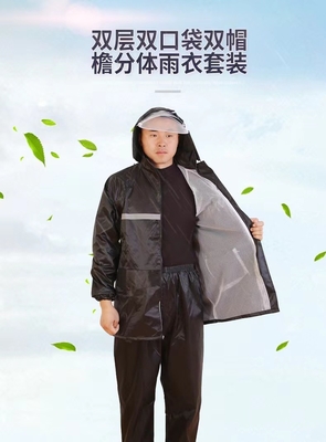Customized Black Blue Men's Nylon Polyester PVC Coating Raincoat for Motorcycle Riding