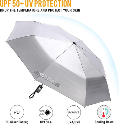 Polyester UPF 50 Windproof Sun Protection Travel Umbrella 46&quot; Silver Coating Auto Umbrella