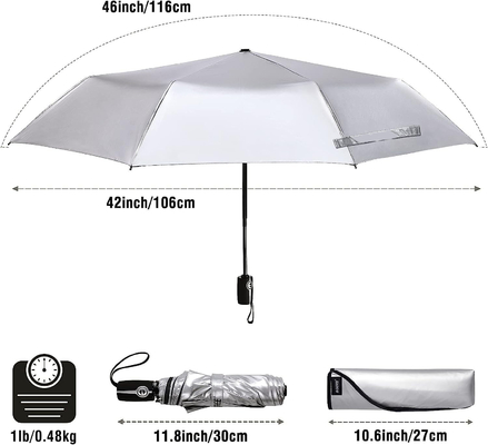 Polyester UPF 50 Windproof Sun Protection Travel Umbrella 46&quot; Silver Coating Auto Umbrella