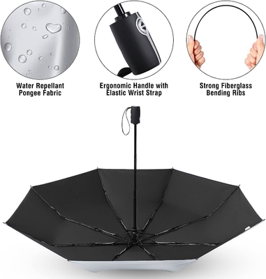 Polyester UPF 50 Windproof Sun Protection Travel Umbrella 46&quot; Silver Coating Auto Umbrella