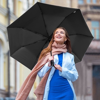 Polyester UPF 50 Windproof Sun Protection Travel Umbrella 46&quot; Silver Coating Auto Umbrella