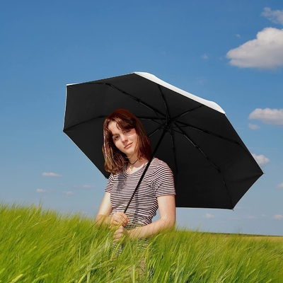 Polyester UPF 50 Windproof Sun Protection Travel Umbrella 46&quot; Silver Coating Auto Umbrella