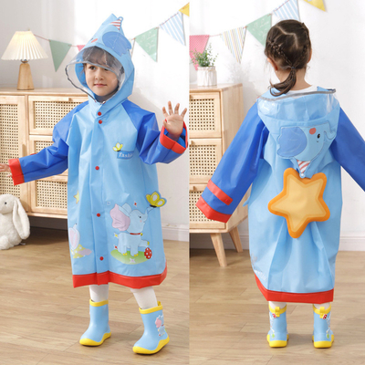 Outdoor RAINWEAR Cartoon Printed Kids Rain Jacket with Reflective Stripe Girl's Raincoat