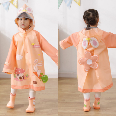 Outdoor RAINWEAR Cartoon Printed Kids Rain Jacket with Reflective Stripe Girl's Raincoat
