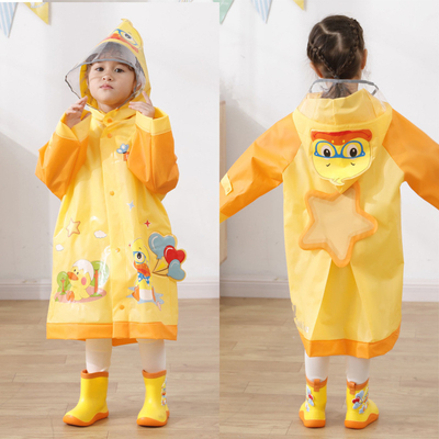 Outdoor RAINWEAR Cartoon Printed Kids Rain Jacket with Reflective Stripe Girl's Raincoat