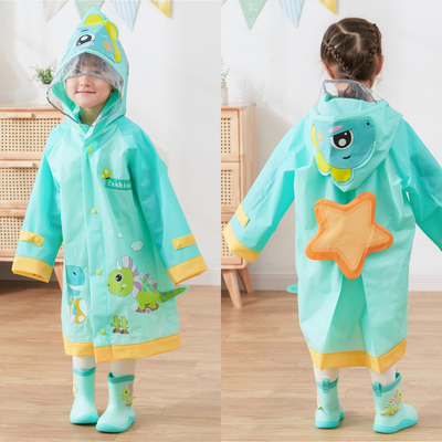 Outdoor RAINWEAR Cartoon Printed Kids Rain Jacket with Reflective Stripe Girl's Raincoat