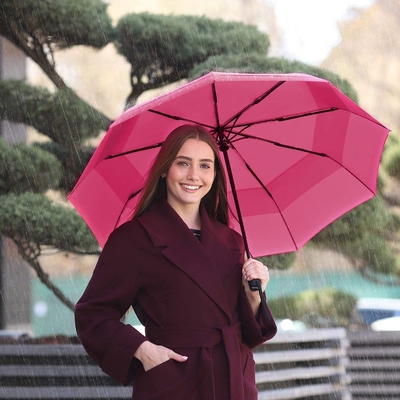 23 Inches*10k Rose Powder Color False Double Canopy Travel Umbrella for Easy Handling