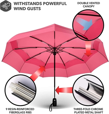 23 Inches*10k Rose Powder Color False Double Canopy Travel Umbrella for Easy Handling