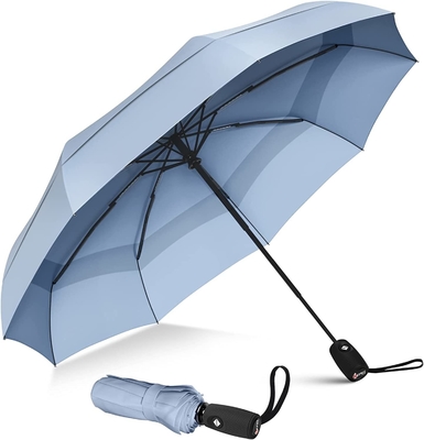 UV Black Coated 190T Pongee Double Canopy Travel Umbrella for Rain and Wind Protection