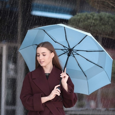 UV Black Coated 190T Pongee Double Canopy Travel Umbrella for Rain and Wind Protection