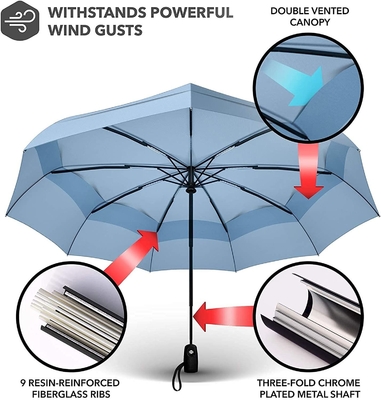 UV Black Coated 190T Pongee Double Canopy Travel Umbrella for Rain and Wind Protection