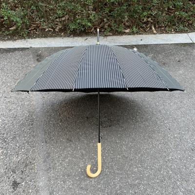 Japanese and Korean Style Striped Cloth Wooden Hook Handle Umbrella Auto Open Feature