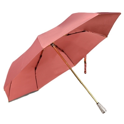 Manual Control Diamond Insert Handle 3 Fold Umbrella Unique Rain Umbrellas for Women