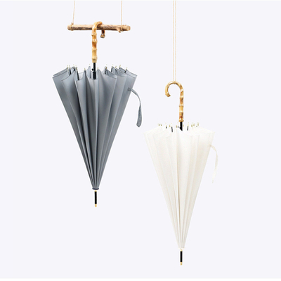 Customized Logo 16 Ribs Bamboo Handle Long Umbrella for Advertising and Art Printing