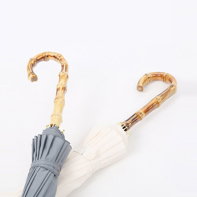 Customized Logo 16 Ribs Bamboo Handle Long Umbrella for Advertising and Art Printing