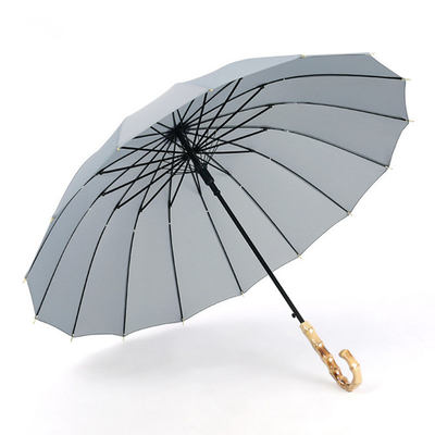 Customized Logo 16 Ribs Bamboo Handle Long Umbrella for Advertising and Art Printing