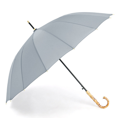 Customized Logo 16 Ribs Bamboo Handle Long Umbrella for Advertising and Art Printing