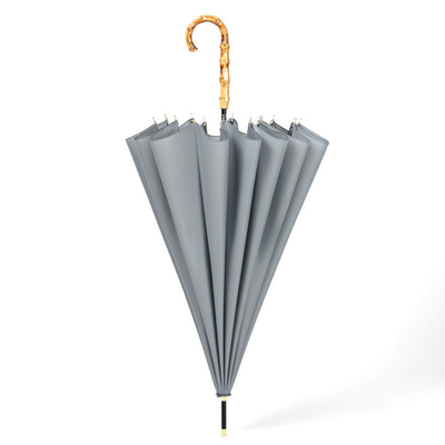 Customized Logo 16 Ribs Bamboo Handle Long Umbrella for Advertising and Art Printing