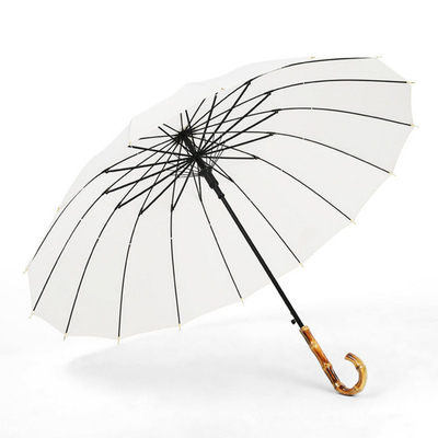 Customized Logo 16 Ribs Bamboo Handle Long Umbrella for Advertising and Art Printing