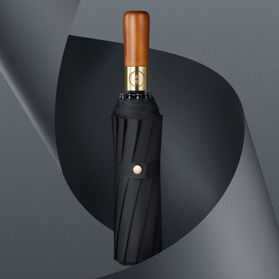 Carom Cloth Fabric Material Travel Umbrella with Wooden Handle 12 Rib Windproof Design