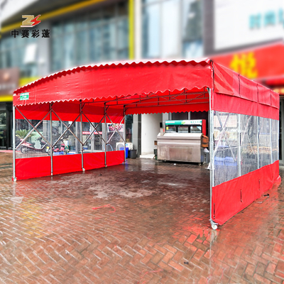 Outdoor Activities Electric Push-Pull Shed with Telescopic Design and Folding Awning