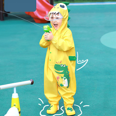 Kindergarten Baby Rain Gear featuring Cartoon Dinosaur Print for Outdoor Activities