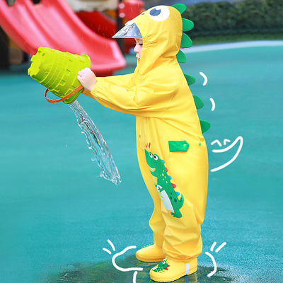 Kindergarten Baby Rain Gear featuring Cartoon Dinosaur Print for Outdoor Activities