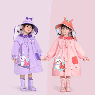 Polyester Taffeta Children's Raincoat Cartoon Print for Girls' Outdoor Adventures