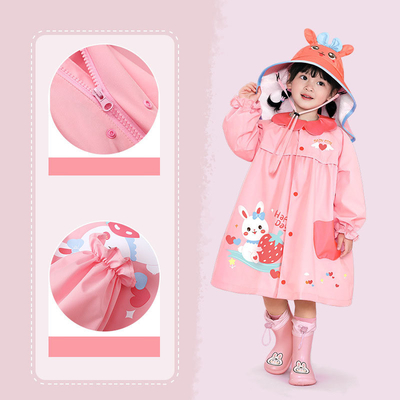 Polyester Taffeta Children's Raincoat Cartoon Print for Girls' Outdoor Adventures