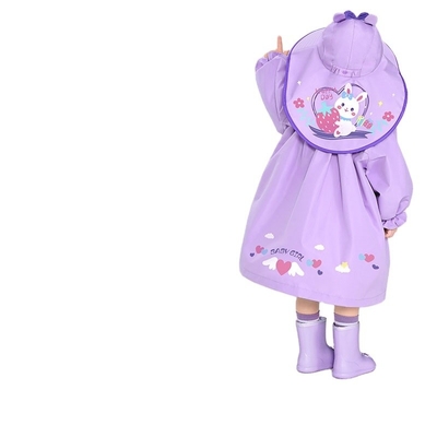 Children's Raincoat with Cute Cape-style Schoolbag Design at Treasure Kindergarten