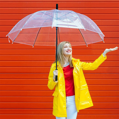 Metal Frame Automatic Long Handle POE Umbrella for Clear and Transparent Rain Coverage