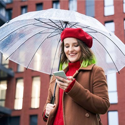 Metal Frame Automatic Long Handle POE Umbrella for Clear and Transparent Rain Coverage