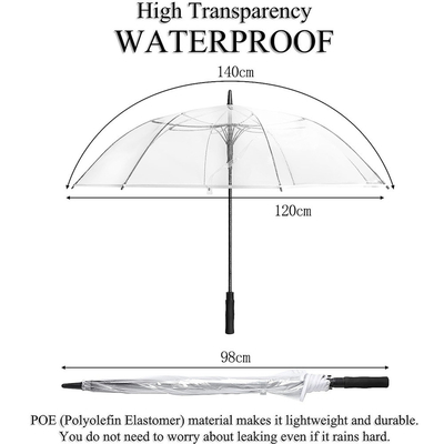Metal Frame Automatic Long Handle POE Umbrella for Clear and Transparent Rain Coverage