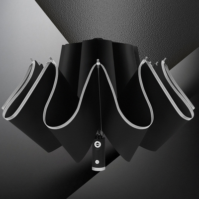 Business Weather Umbrella with LED Flashlight and Reverse Function Three-folding
