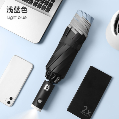 Business Weather Umbrella with LED Flashlight and Reverse Function Three-folding