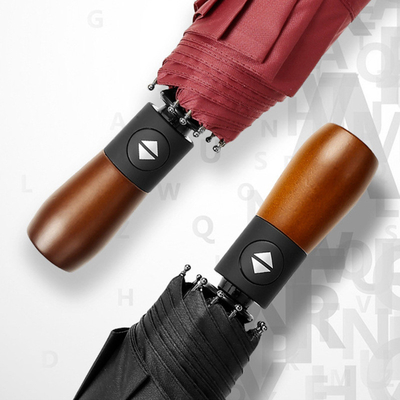 Fiberglass Ribs 23inch 12K 210T Pongee Auto Umbrella with UV Blackcoated Wooden Handle