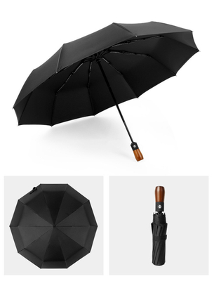 Fiberglass Ribs 23inch 12K 210T Pongee Auto Umbrella with UV Blackcoated Wooden Handle
