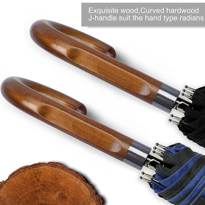 132cm Open Diameter Fiberglass Shaft Golf Umbrella with Wood Curved Handle Customized