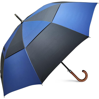 132cm Open Diameter Fiberglass Shaft Golf Umbrella with Wood Curved Handle Customized