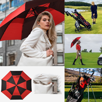 Customized Logo 8-Bone Automatic Double-Layer Golf Men's Umbrella for Stormy Days
