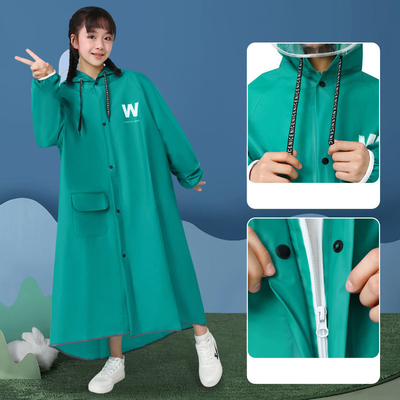 School Trip Rainwear Large Brim Zipper Poncho with Reflective Strip and Waterproof Design