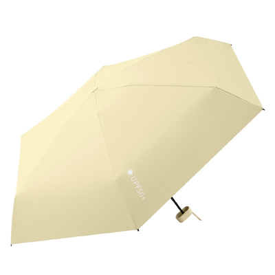 Mini Sunscreen Vinyl 5 Fold Capsule Umbrella with Golden Coated Plastic Handle and 6 Bone